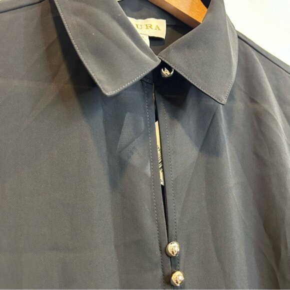 Laura #101300 Button Detail Long Sleeve Blouse Black - Picture 6 of 12